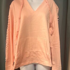 VENUS Pink Lace-Up Sleeve Hoodie